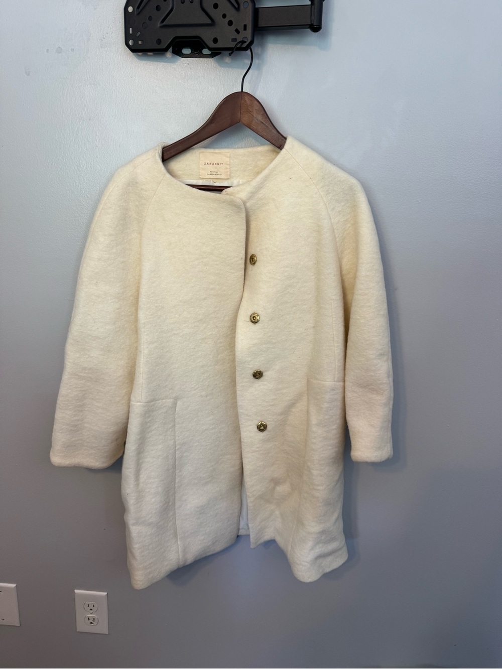 Women's 1960s Style Cream Wool Blend Button Front Coat